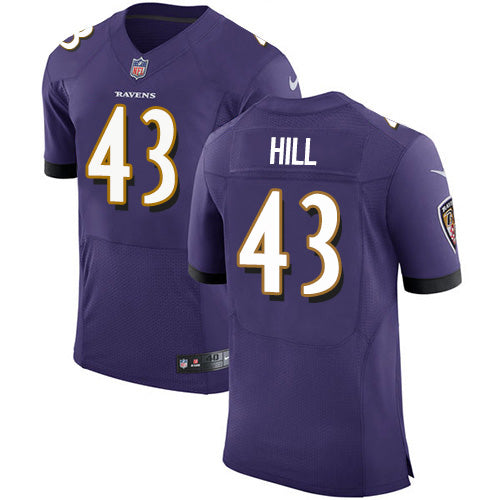 Custom Ravens #43 Justice Hill Purple Team Color Men’s Stitched NFL Vapor Untouchable Elite Jersey