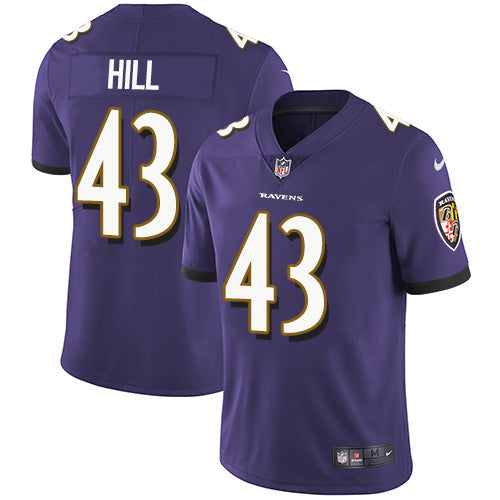 Custom Ravens #43 Justice Hill Purple Team Color Men’s Stitched NFL Vapor Untouchable Limited Jersey