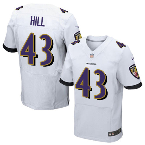 Custom Ravens #43 Justice Hill White Men’s Stitched NFL New Elite Jersey