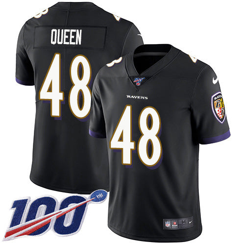 Custom Ravens #48 Patrick Queen Black Alternate Men’s Stitched NFL 100th Season Vapor Untouchable Limited Jersey