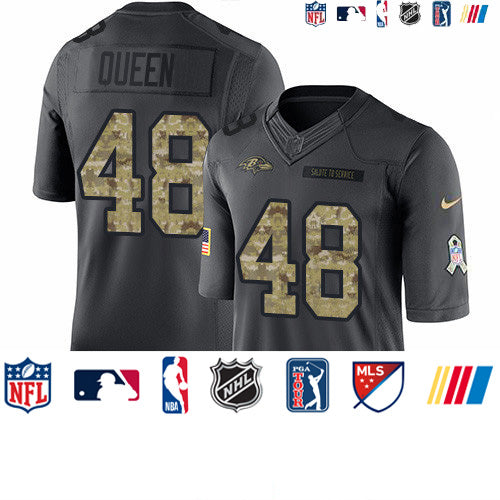 Custom Ravens #48 Patrick Queen Black Men’s Stitched NFL Limited 2016 Salute to Service Jersey