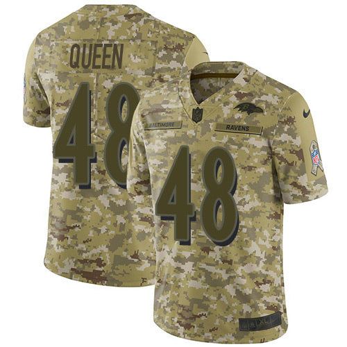 Custom Ravens #48 Patrick Queen Camo Men’s Stitched NFL Limited 2018 Salute To Service Jersey