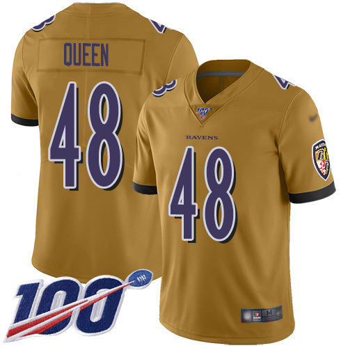 Custom Ravens #48 Patrick Queen Gold Men’s Stitched NFL Limited Inverted Legend 100th Season Jersey