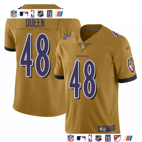 Custom Ravens #48 Patrick Queen Gold Men’s Stitched NFL Limited Inverted Legend Jersey