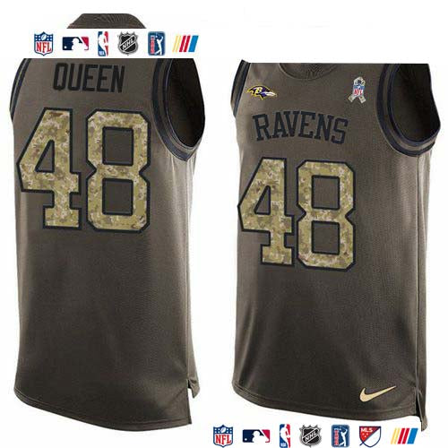 Custom Ravens #48 Patrick Queen Green Men’s Stitched NFL Limited Salute To Service Tank Top Jersey