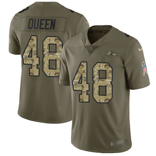 Custom Ravens #48 Patrick Queen Olive Camo Men’s Stitched NFL Limited 2017 Salute To Service Jersey