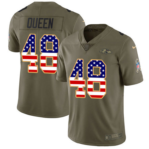 Custom Ravens #48 Patrick Queen Olive USA Flag Men’s Stitched NFL Limited 2017 Salute To Service Jersey