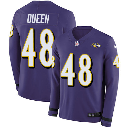 Custom Ravens #48 Patrick Queen Purple Team Color Men’s Stitched NFL Limited Therma Long Sleeve Jersey