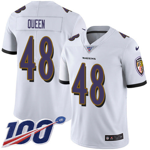 Custom Ravens #48 Patrick Queen White Men’s Stitched NFL 100th Season Vapor Untouchable Limited Jersey