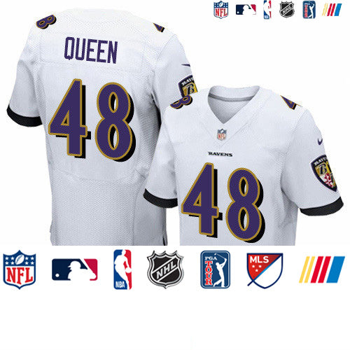 Custom Ravens #48 Patrick Queen White Men’s Stitched NFL New Elite Jersey