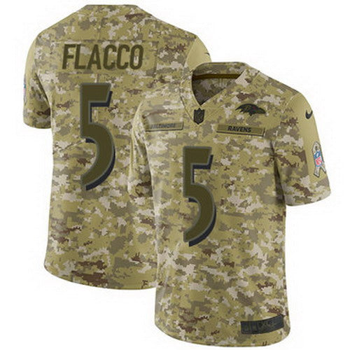 Custom Ravens #5 Joe Flacco Camo Youth Stitched NFL Limited 2018 Salute to Service Jersey