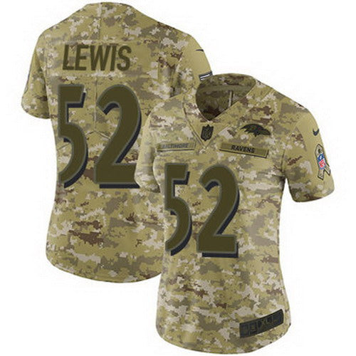 Custom Ravens #52 Ray Lewis Camo Women’s Stitched NFL Limited 2018 Salute to Service Jersey
