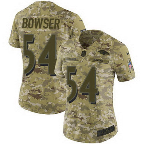 Custom Ravens #54 Tyus Bowser Camo Women’s Stitched NFL Limited 2018 Salute to Service Jersey
