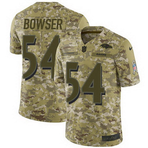 Custom Ravens #54 Tyus Bowser Camo Youth Stitched NFL Limited 2018 Salute to Service Jersey