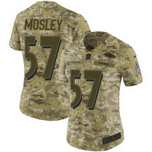 Custom Ravens #57 C.J. Mosley Camo Women’s Stitched NFL Limited 2018 Salute to Service Jersey