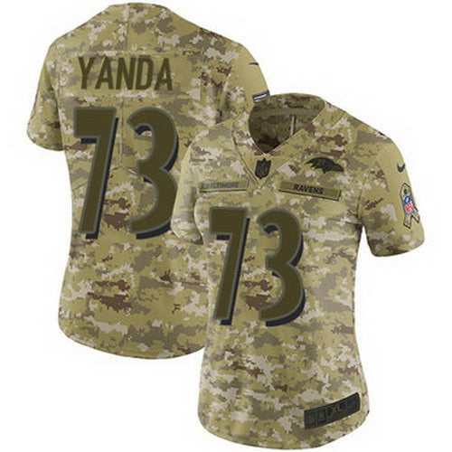 Custom Ravens #73 Marshal Yanda Camo Women’s Stitched NFL Limited 2018 Salute to Service Jersey