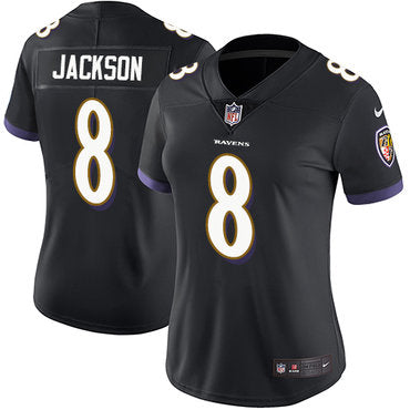 Custom Ravens #8 Lamar Jackson Black Alternate Women’s Stitched NFL Vapor Untouchable Limited Jersey