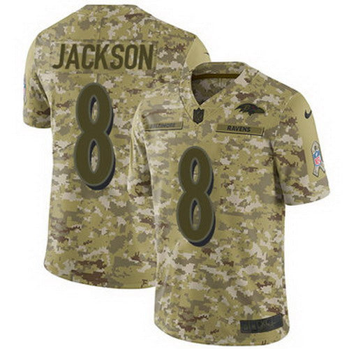 Custom Ravens #8 Lamar Jackson Camo Youth Stitched NFL Limited 2018 Salute to Service Jersey