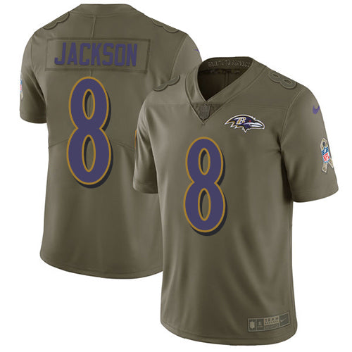 Custom Ravens #8 Lamar Jackson Olive Youth Stitched NFL Limited 2017 Salute to Service Jersey