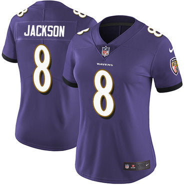 Custom Ravens #8 Lamar Jackson Purple Team Color Women’s Stitched NFL Vapor Untouchable Limited Jersey