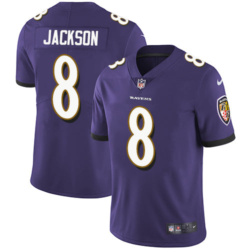 Custom Ravens #8 Lamar Jackson Purple Team Color Youth Stitched NFL Vapor Untouchable Limited Jersey
