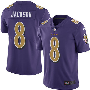 Custom Ravens #8 Lamar Jackson Purple Youth Stitched NFL Limited Rush Jersey