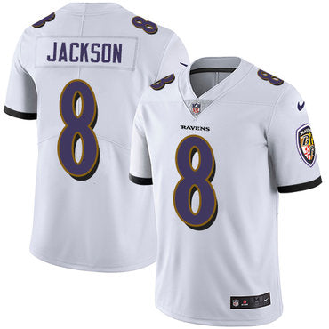 Custom Ravens #8 Lamar Jackson White Youth Stitched NFL Vapor Untouchable Limited Jersey