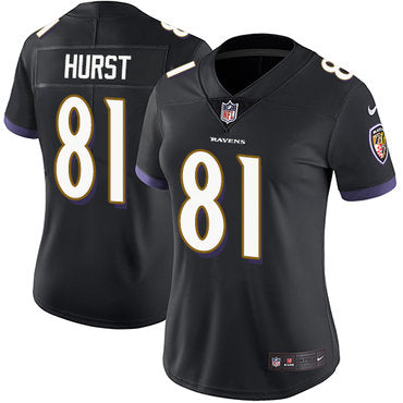 Custom Ravens #81 Hayden Hurst Black Alternate Women’s Stitched NFL Vapor Untouchable Limited Jersey
