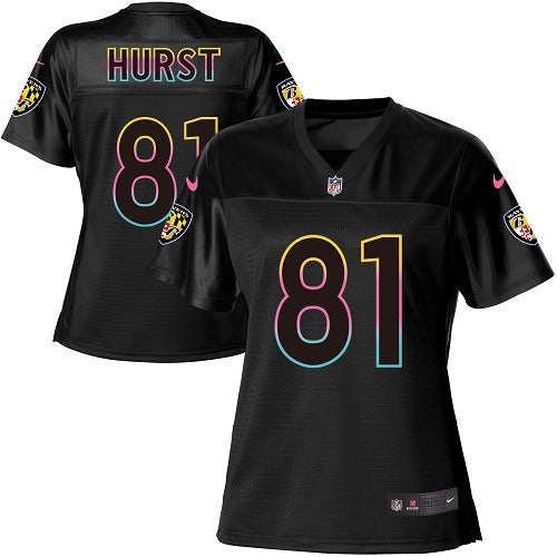 Custom Ravens #81 Hayden Hurst Black Women’s NFL Fashion Game Jersey