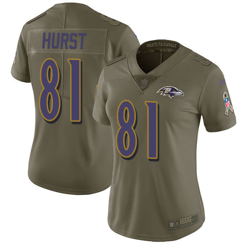 Custom Ravens #81 Hayden Hurst Olive Women’s Stitched NFL Limited 2017 Salute to Service Jersey