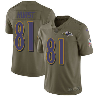 Custom Ravens #81 Hayden Hurst Olive Youth Stitched NFL Limited 2017 Salute to Service Jersey