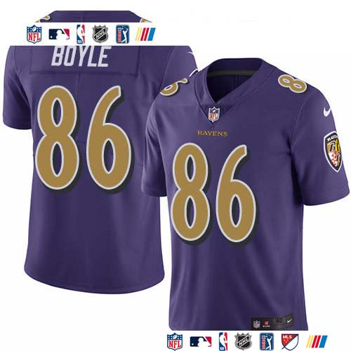 Custom Ravens #86 Nick Boyle Purple Men’s Stitched NFL Limited Rush Jersey