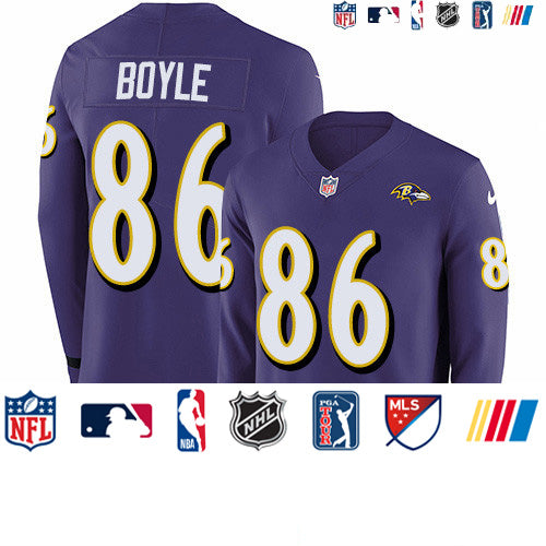 Custom Ravens #86 Nick Boyle Purple Team Color Men’s Stitched NFL Limited Therma Long Sleeve Jersey