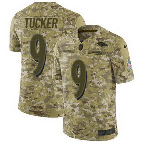 Custom Ravens #9 Justin Tucker Camo Youth Stitched NFL Limited 2018 Salute to Service Jersey