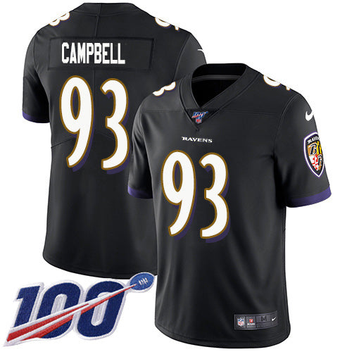 Custom Ravens #93 Calais Campbell Black Alternate Men’s Stitched NFL 100th Season Vapor Untouchable Limited Jersey