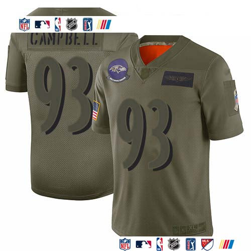 Custom Ravens #93 Calais Campbell Camo Men’s Stitched NFL Limited 2019 Salute To Service Jersey