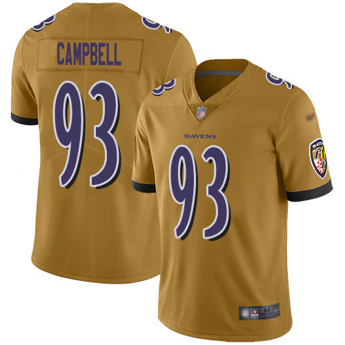 Custom Ravens #93 Calais Campbell Gold Men’s Stitched NFL Limited Inverted Legend Jersey