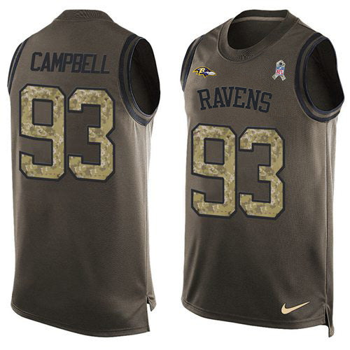 Custom Ravens #93 Calais Campbell Green Men’s Stitched NFL Limited Salute To Service Tank Top Jersey