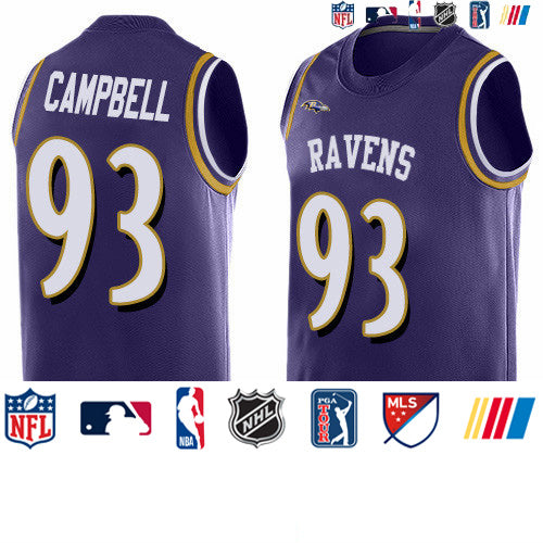 Custom Ravens #93 Calais Campbell Purple Team Color Men’s Stitched NFL Limited Tank Top Jersey