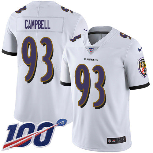 Custom Ravens #93 Calais Campbell White Men’s Stitched NFL 100th Season Vapor Untouchable Limited Jersey