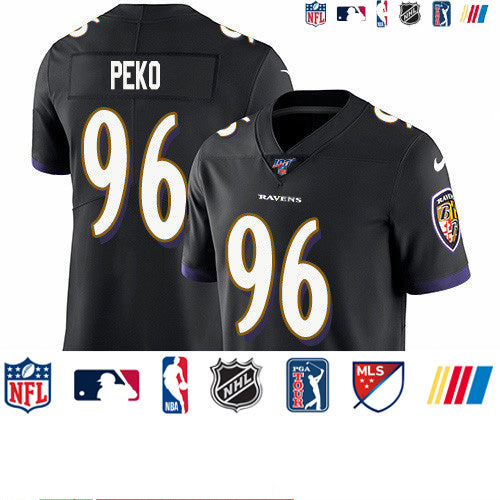 Custom Ravens #96 Domata Peko Sr Black Alternate Men’s Stitched NFL 100th Season Vapor Untouchable Limited Jersey