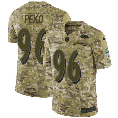 Custom Ravens #96 Domata Peko Sr Camo Men’s Stitched NFL Limited 2018 Salute To Service Jersey