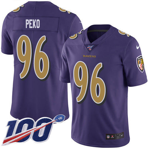 Custom Ravens #96 Domata Peko Sr Purple Men’s Stitched NFL Limited Rush 100th Season Jersey