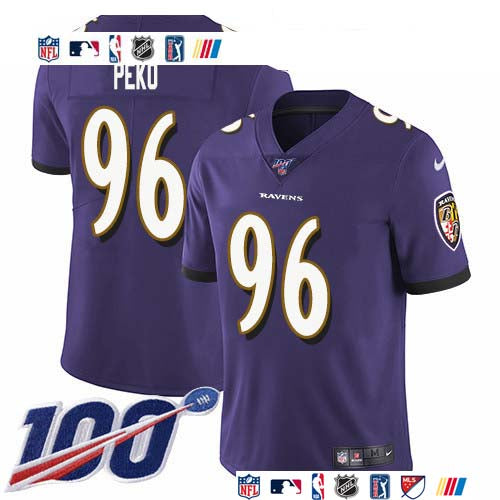 Custom Ravens #96 Domata Peko Sr Purple Team Color Men’s Stitched NFL 100th Season Vapor Untouchable Limited Jersey