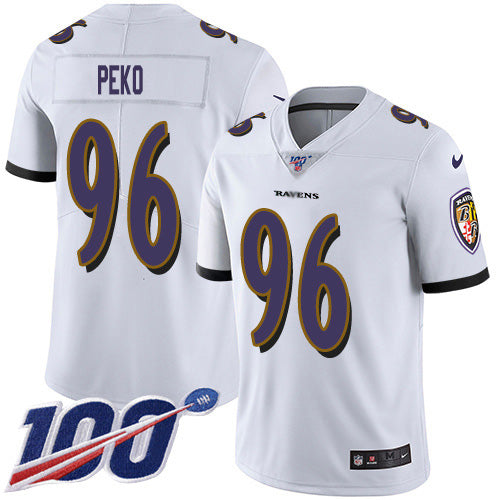 Custom Ravens #96 Domata Peko Sr White Men’s Stitched NFL 100th Season Vapor Untouchable Limited Jersey