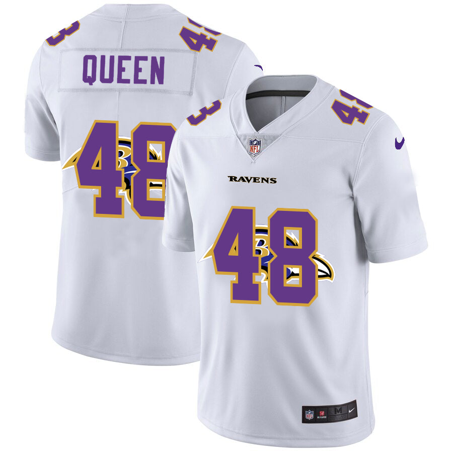 Custom Ravens 48 Patrick Queen White Shadow Logo Limited Jersey