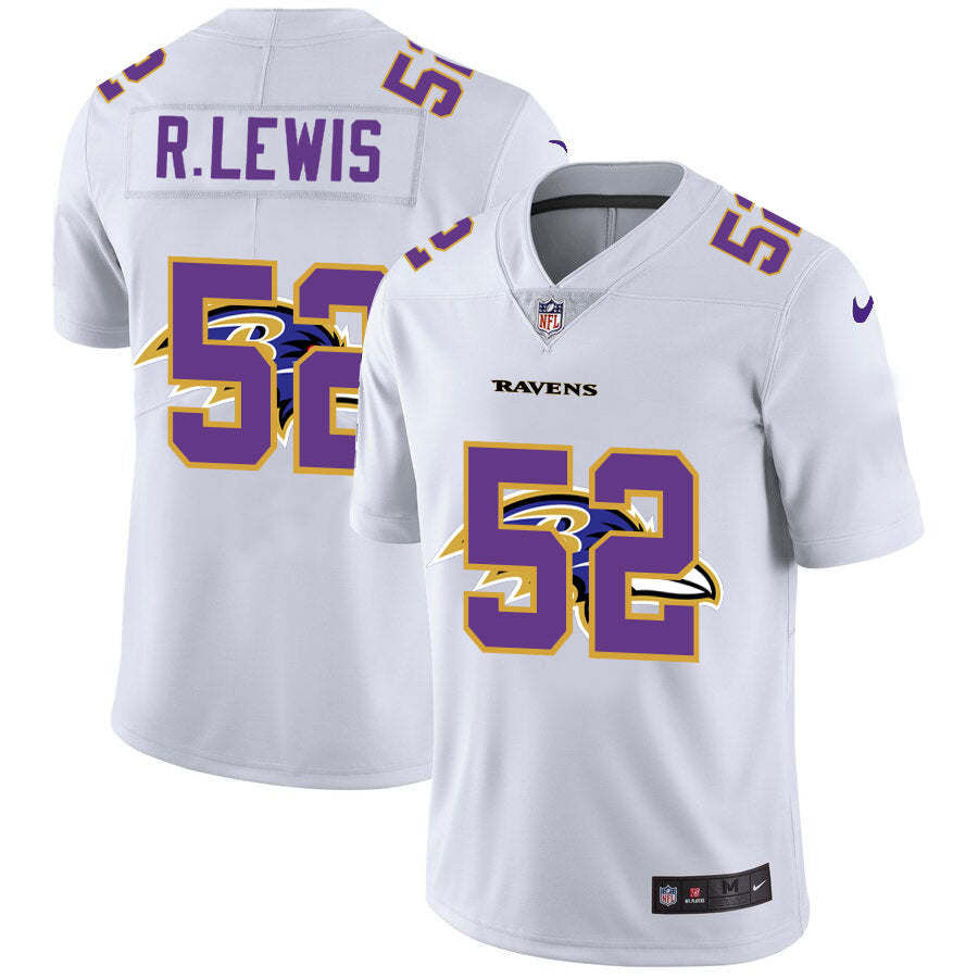 Custom Ravens 52 Ray Lewis White Shadow Logo Limited Jersey
