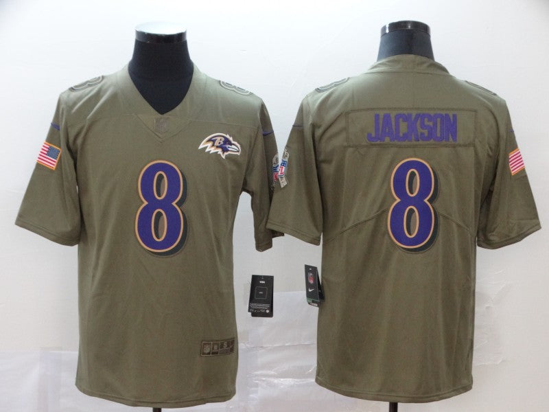 Custom Ravens 8 Lamar Jackson 2017 Olive Salute To Service Limited Jersey