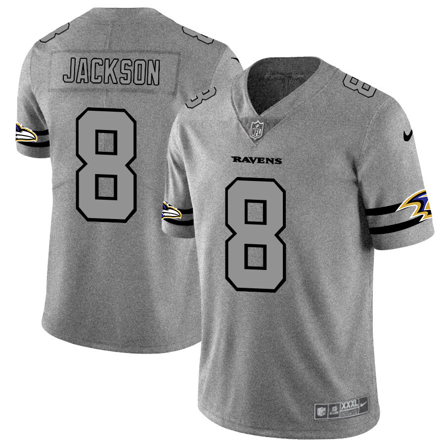 Custom Ravens 8 Lamar Jackson 2019 Gray Gridiron Gray Vapor Untouchable Limited Jersey