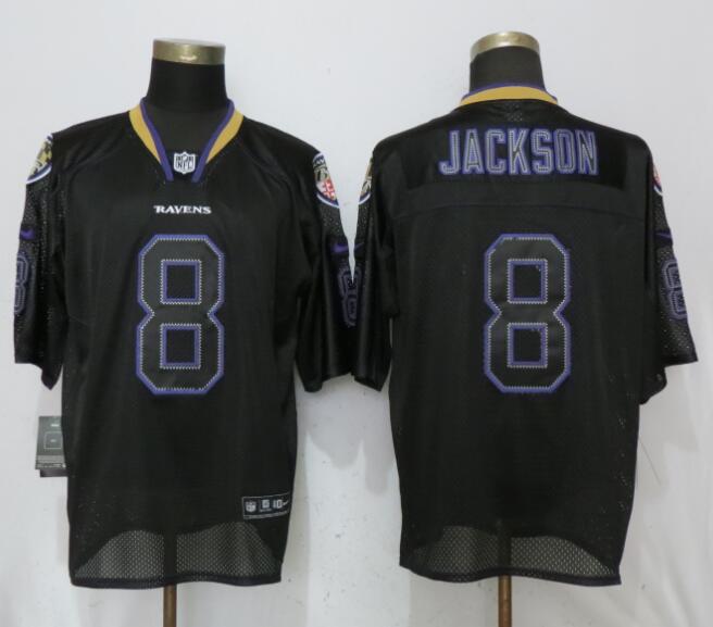 Custom Ravens 8 Lamar Jackson Black Lights Out Elite Jersey